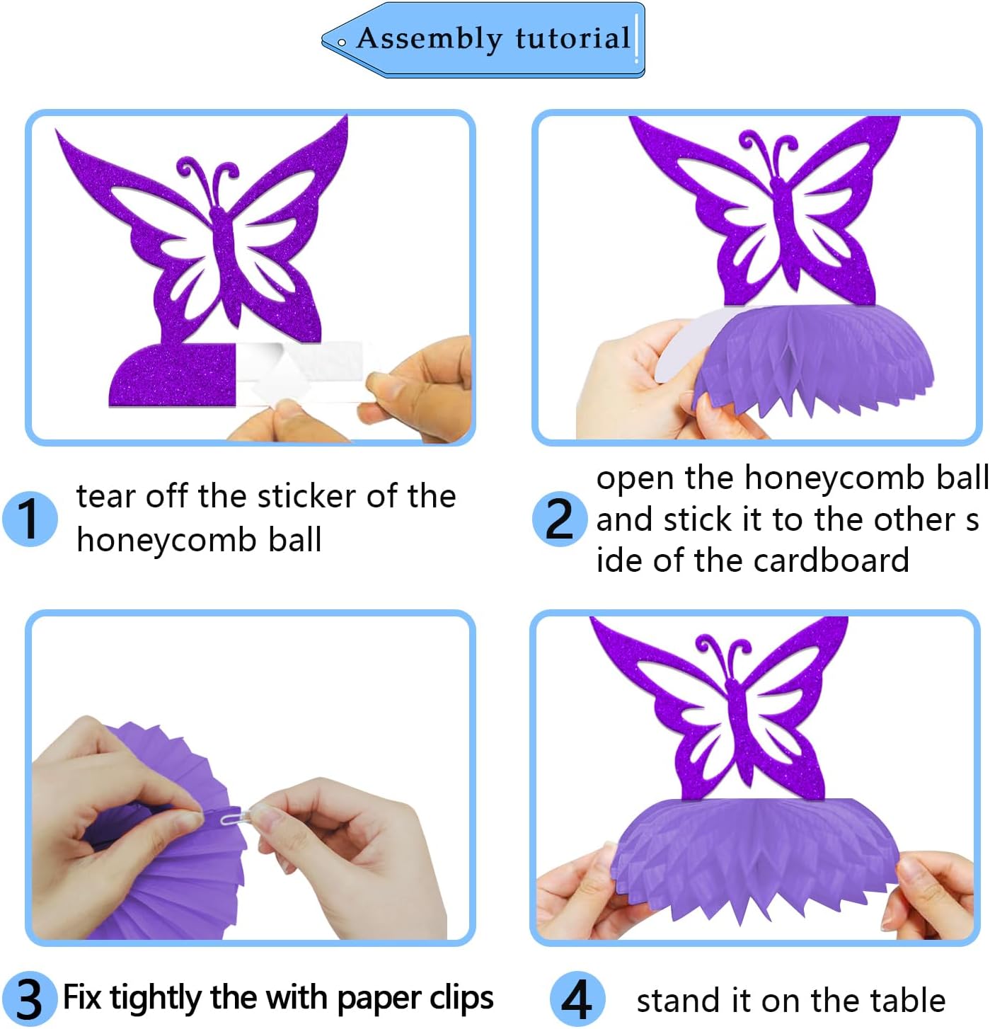 8PCS Butterfly Honeycomb Centerpieces Butterfly Baby Shower Decorations Butterfly Themed Gender Reveal Party Decor For Girls Butterfly Table Topper Decorations Supplies Purple Glitter… image 3