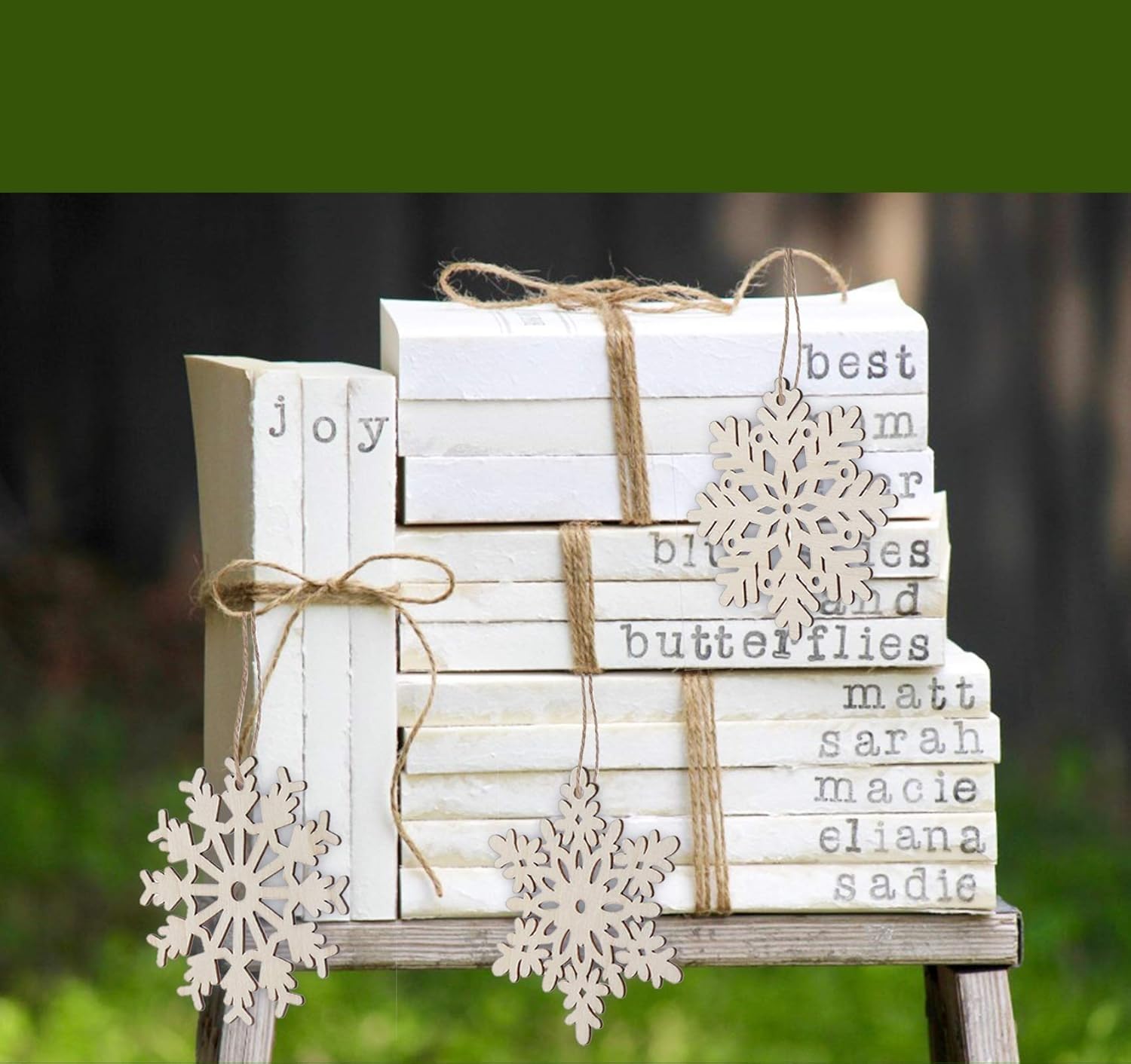 ilauke 30 Copos de Nieve de Madera, 10 Estilos Ahuecados Con Cuerda, Manualidades Adornos Colgantes para Árbol y Decoración de Navidad de Bricolaje