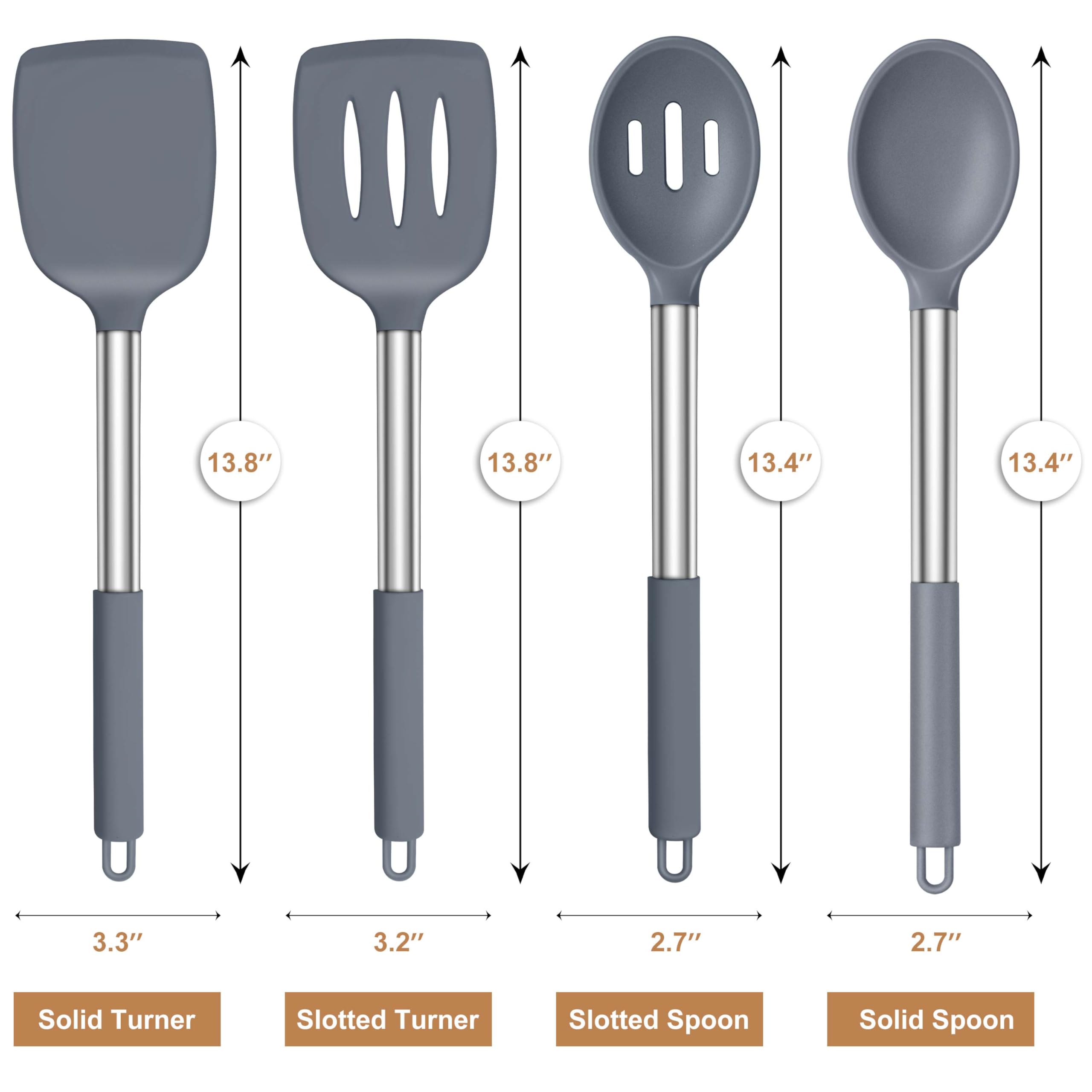 LIANYU Juego de utensilios de cocina de silicona, 6 piezas, resistentes al calor, mango de acero inoxidable antiadherente, herramientas de espátula, apto para lavavajillas, color gris