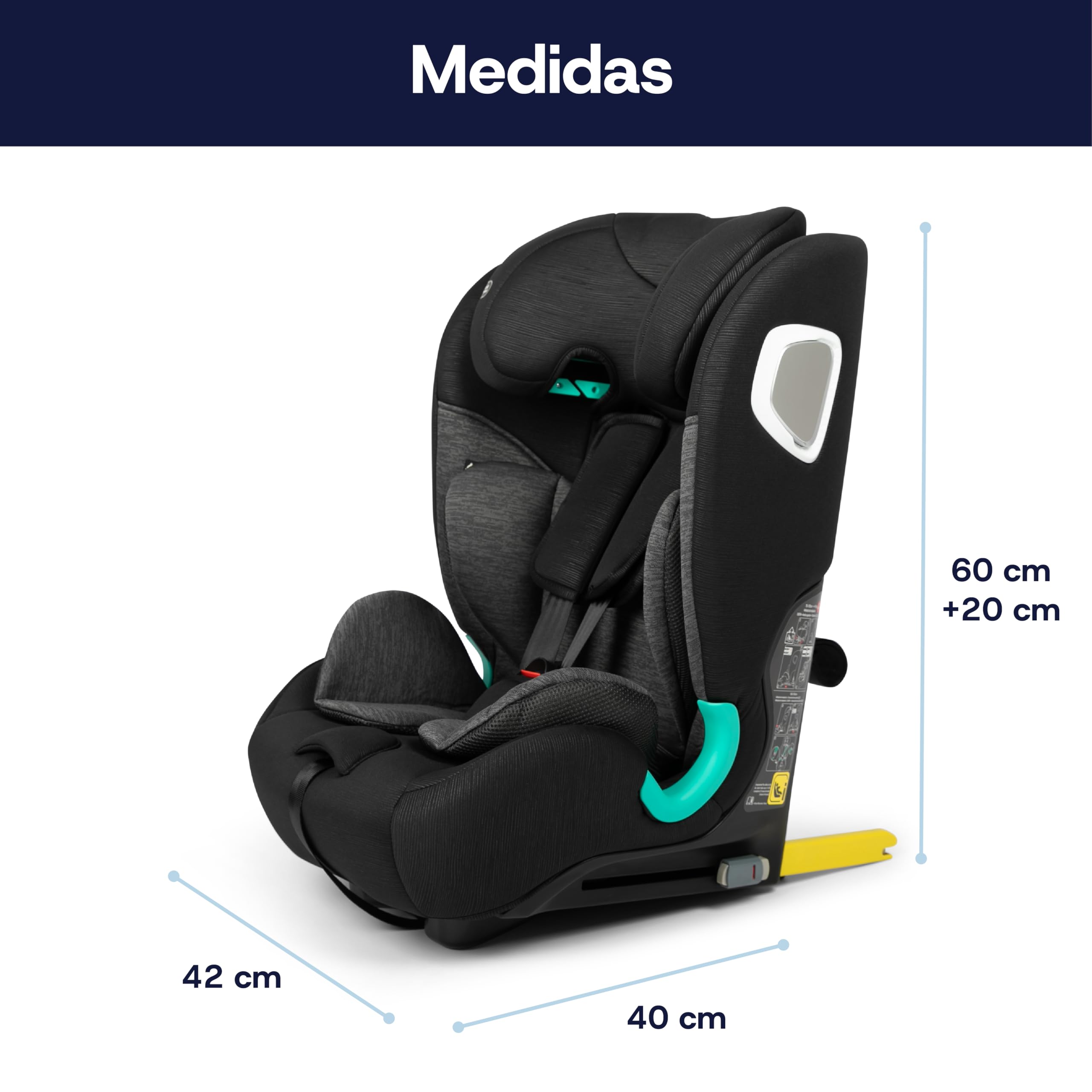 Toral Alzador Coche Niño con Isofix - Silla Coche Grupo 1 2 3 i-Size - Desde 76-150 cm - Silla Coche Bebe - Elevador coche niño y niña - Silla bebe coche Modelo Jerez Negro