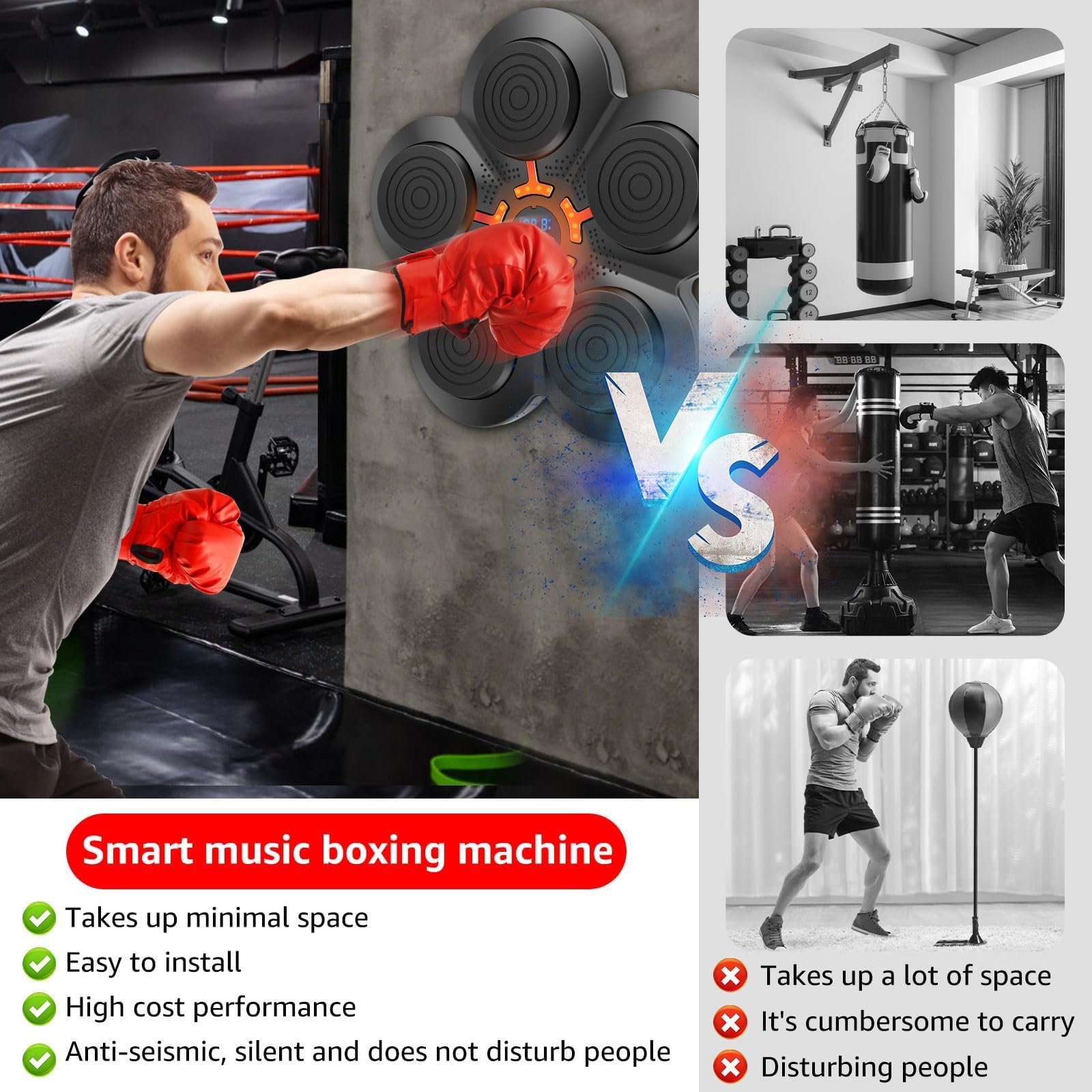 Music Boxing Machine, Musica elettronica Boxing Machine, Musica elettronica da parete Attrezzatura per l'allenamento, Divertimento elettronico intelligente Bluetooth montato a parete Boxing Tr
