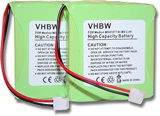 x2 NI-MH BATTERIES (600mAh 2.4V) suitable for MEDION MD81877 / MD82877 / MD82771 etc. replacing 5M702BMX / GP0827 / GP0845