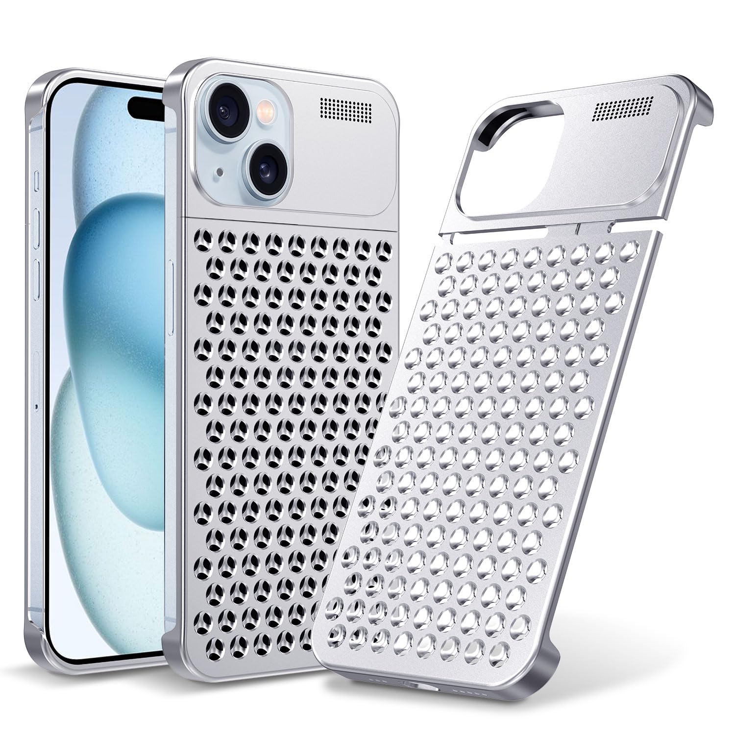 Araefor iPhone 15 Case,Anti-Fall Heat Dissipation,Anti-Scratch Slim,Aluminum Case for iPhone 15 6.1inch,Silver