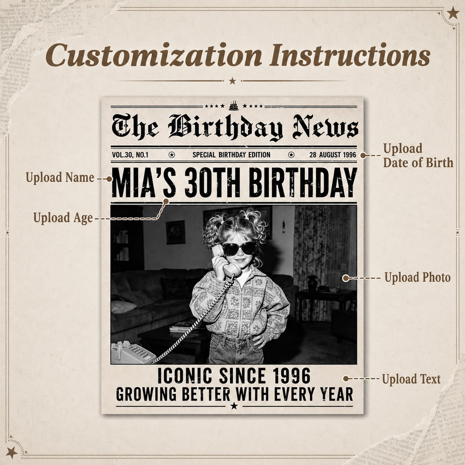 VJY Personalised Happy Birthday Banner, Custom Birthday Banner with Photo, Style 3 - Image 3