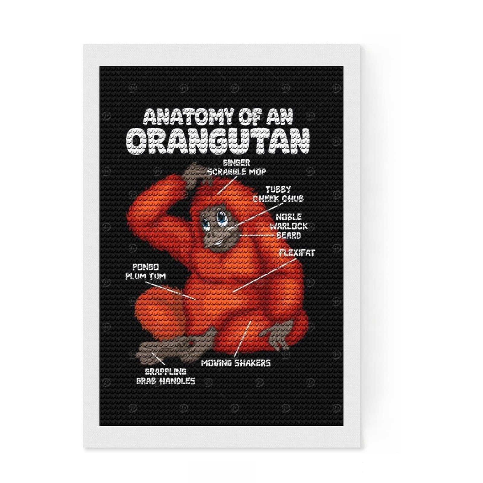 Junmoney Anatomy Orangutan Diamond Painting Set 8"x12", Stress Relief Craft, Satisfying Creative Project, Modern Decor, Holiday Gift Idea