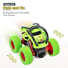 LODBY Monster Trucks Toys for Boys - Toddler Push and Go Truck Race Cars for Kids Party Favors Ages 3-5, Flip Stunt Car Toys for 3 4 5 6 Year Old Boy Birthday Gifts