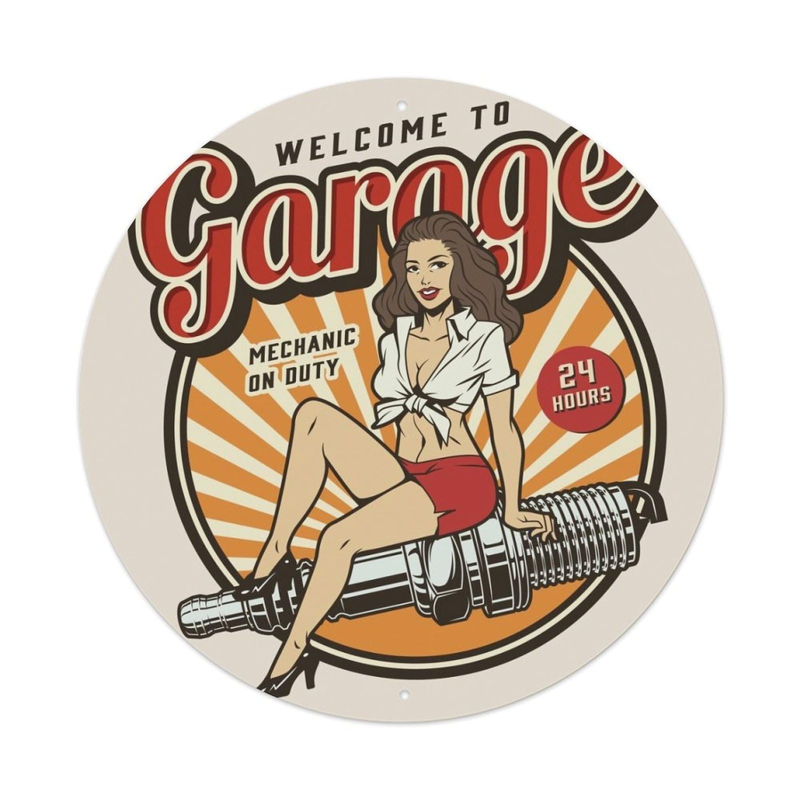 Motorcycle Poster Welcome to Garage Service Vintage Metal Tin Sign Plaque Wall Decor for Cafe, Club, Garden Round Metal Poster 8x8Inch