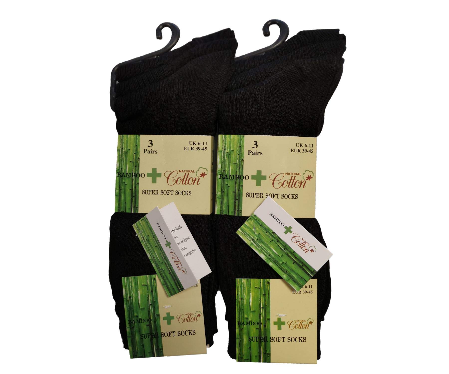 undercover lingerie 6 Pairs Mens Bamboo + Cotton Ribbed Super Soft Socks SE106 Black