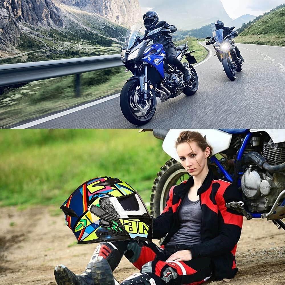 Casco de Motocicleta con Bluetooth Integrado Certificado ECE/Dot Modular Bluetooth Integrado Casco de Moto intercomunicador FM MP3 Casco Anticolisión para Hombres y Mujeres 55~65cm