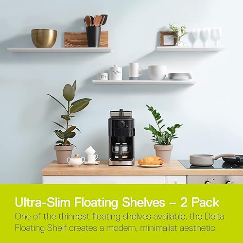 Miniatura 3 de Paquete de 2 estantes flotantes de 36 x 8 x 0.5 pulgadas, color blanco, estantes de madera natural reforestada, estante flotante delgado fácil de