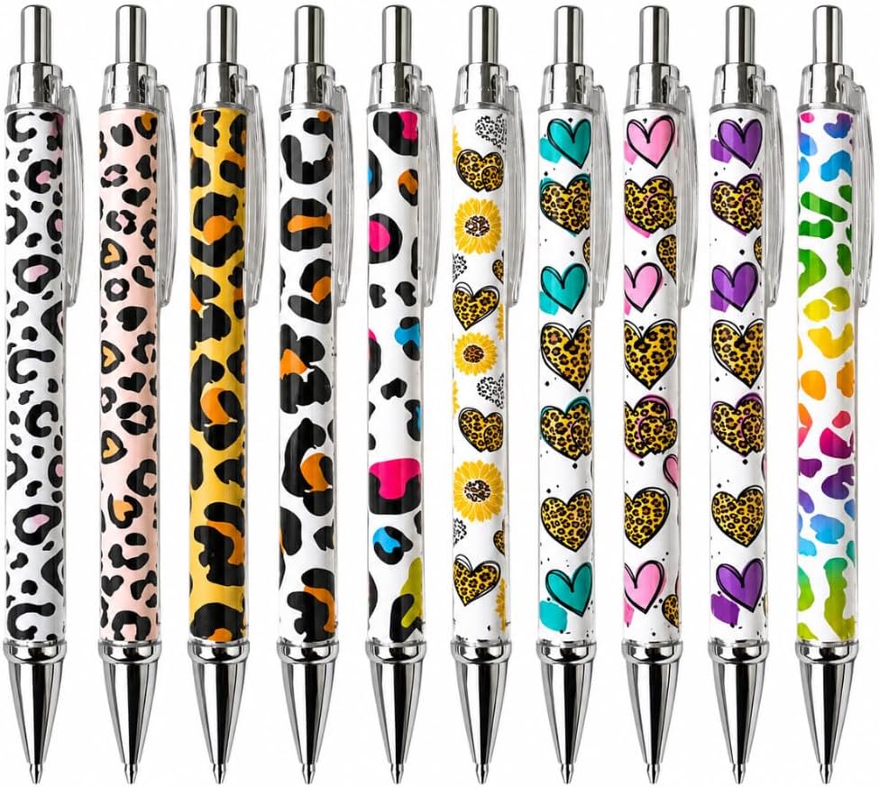 10 bolígrafos con estampado de guepardo, bolígrafo de leopardo, jaguar, animal, cebra, safari, arco iris, colorido, suministros escolares de oficina, decoración de escritorio, decoración de fiesta, regalos de fiesta, diario, accesorios para cuadernos, papelería