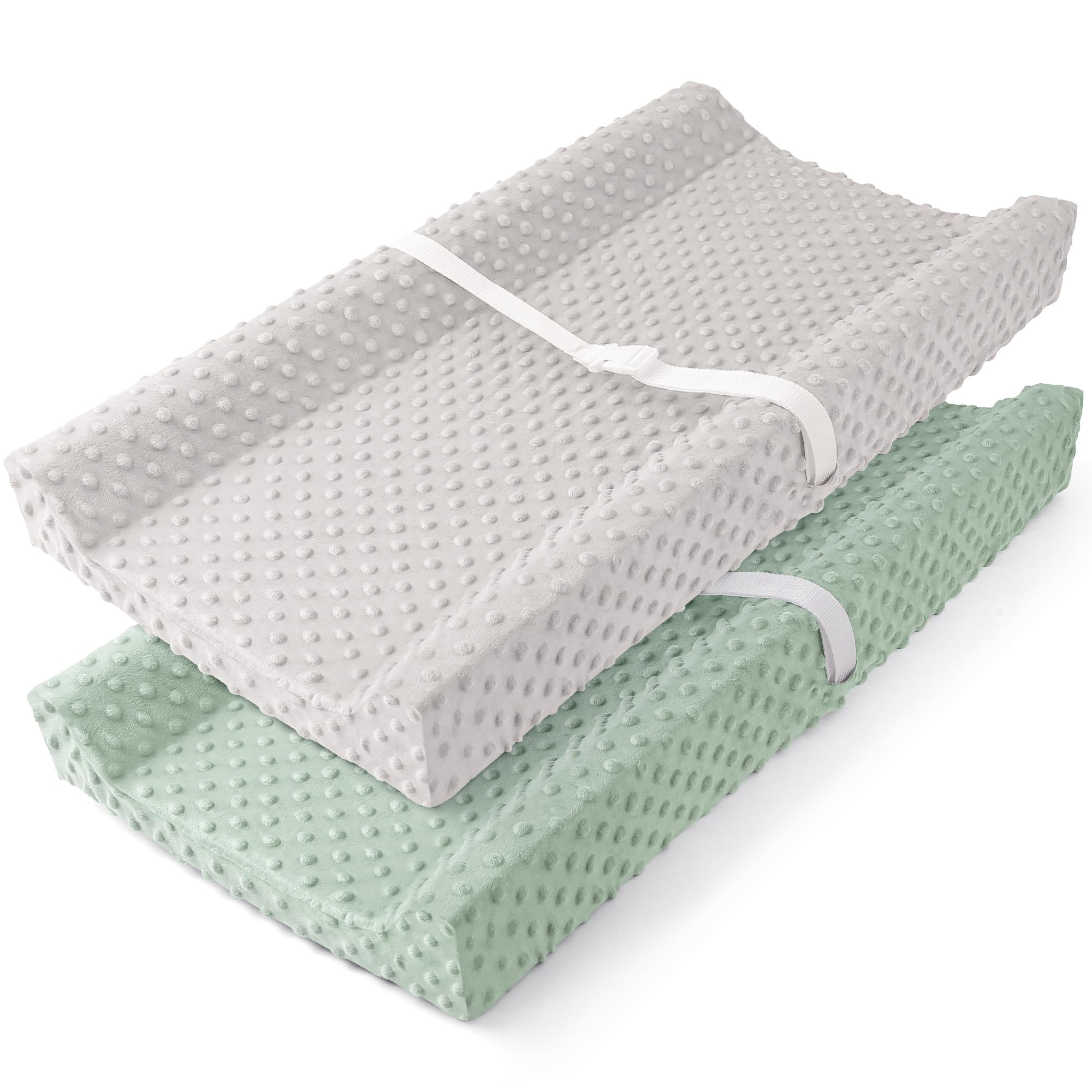 Susurration 2Pack Changing Pad Covers Super Soft Minky Dots Plush Changing Table Covers 33x17x7in Breathable Changing Pad Sheets for Unisex Baby Girls and Boys (Grey&Green)