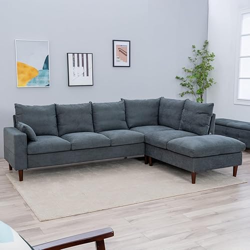 Miniatura 6 de Panana Sofá modular convertible en forma de L, sofá de 2 plazas y 3 plazas con tela de lino diván tapizado para sala de estar, apartamento, oficina