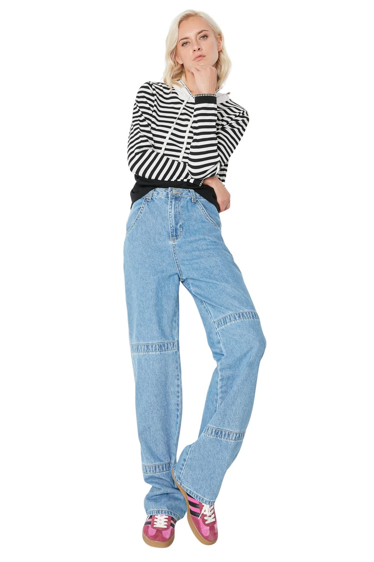Trendyol Womens Normal Waist 90's Wide Leg Jeans, Blue, 40 UK