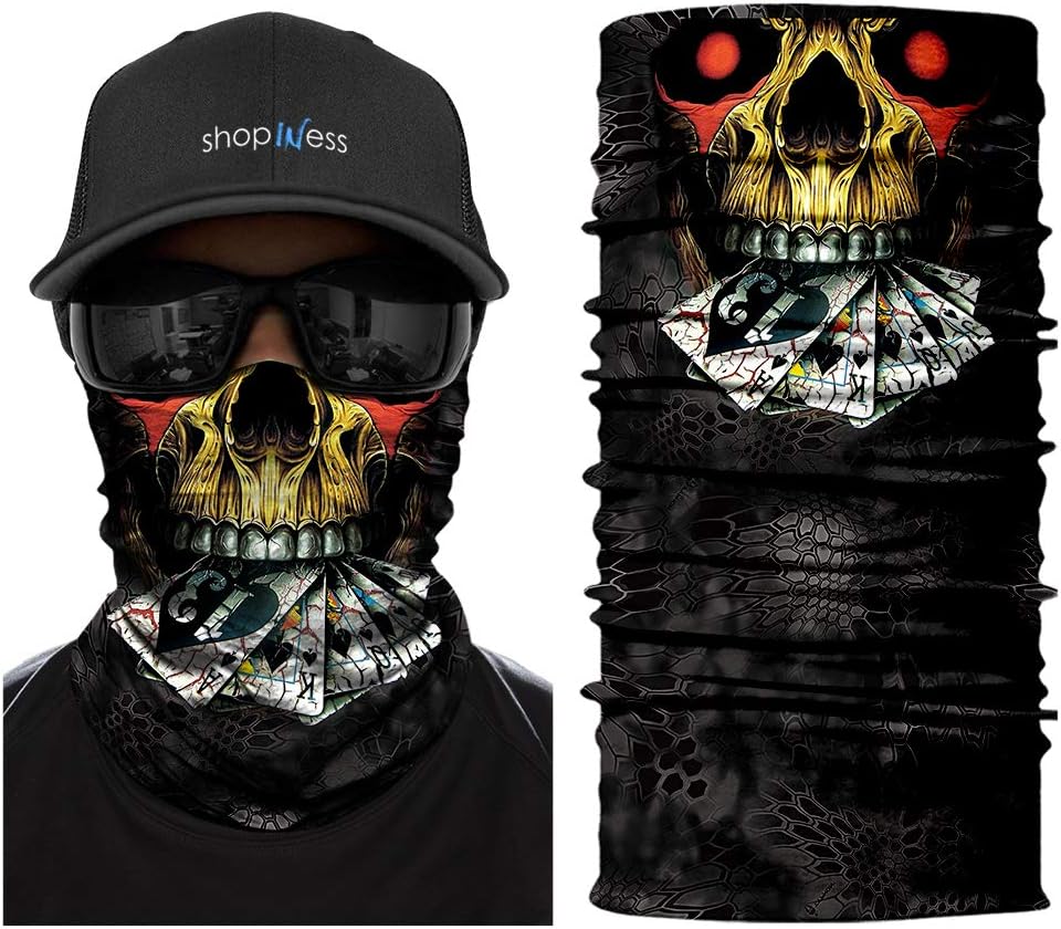 ShopINess Unisex Tube Scarf Neck Warmer Multifunctional Tube Scarf Skull for Motorcycle Bikes Sports Festival Halloween Carnival Skull