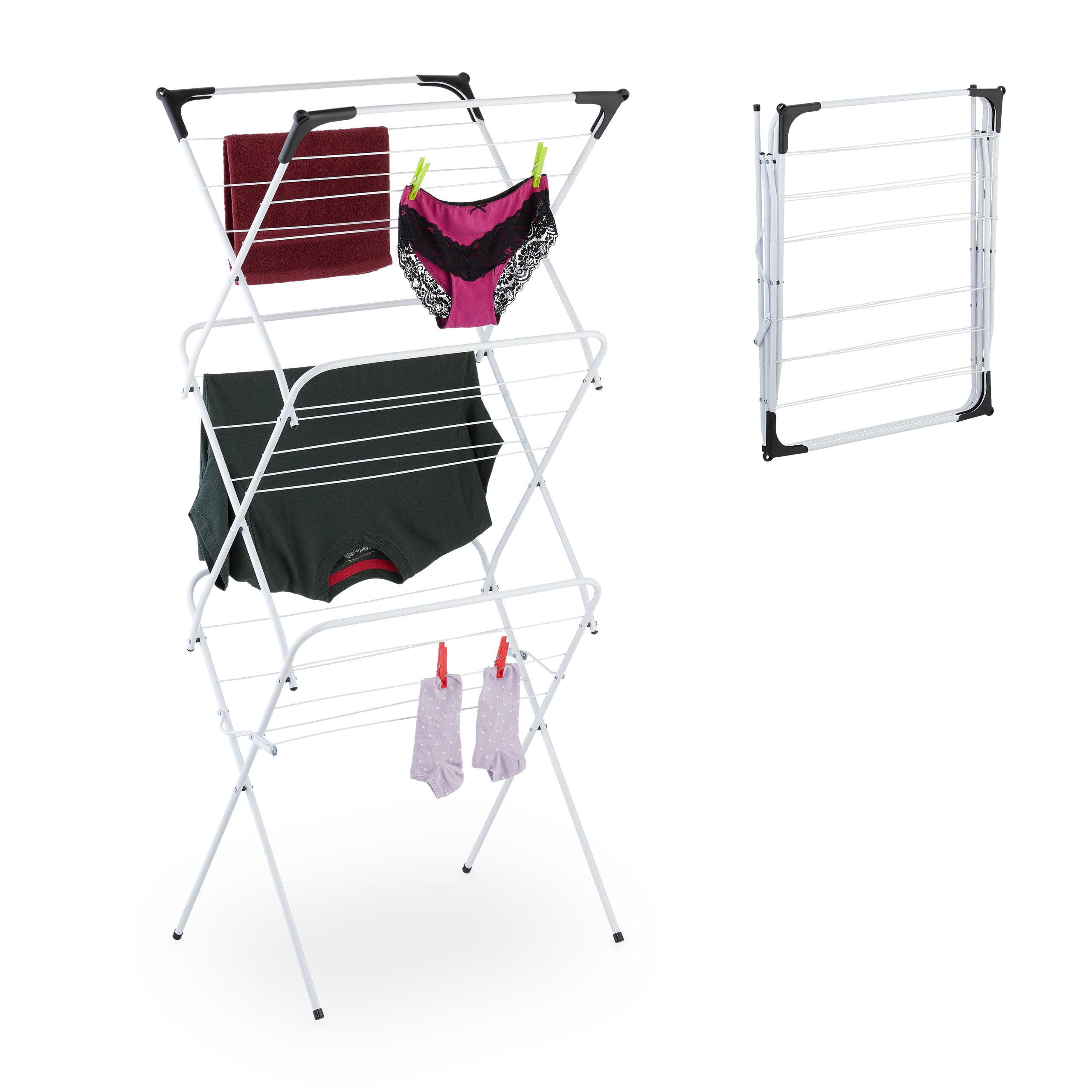Relaxdays Tendedero Torre Plegable, Tendal con 18 Barras, 136 x 62 x 51 cm, Tenderete para Interiores, Metal, Blanco