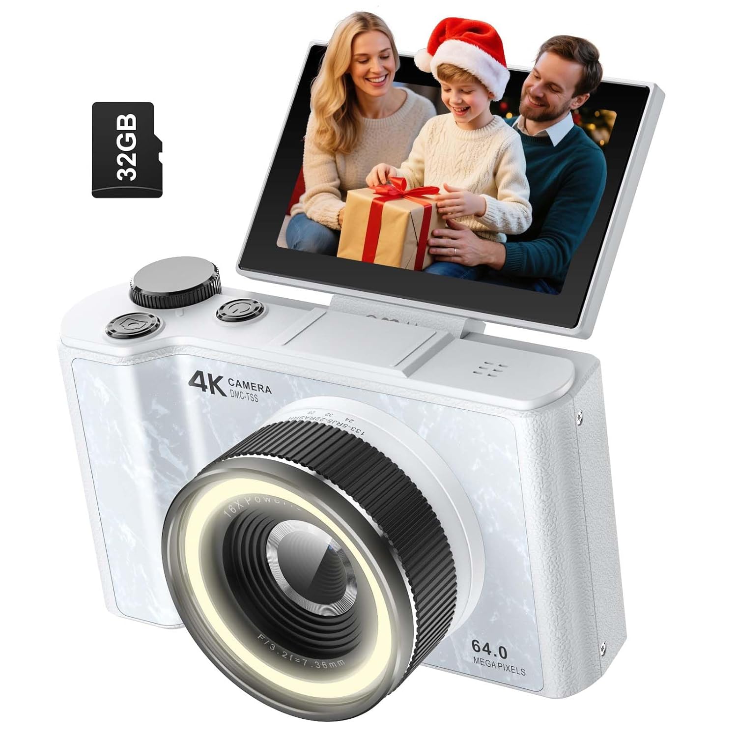 W&O Digital Camera for Photography,4k Camera with Ring Light,180° Flip Screen Camera for Vlogging with Beauty Mode,Point and Shoot Digital Cameras for Beginner with SD Card, 2 Batteries (White) W&O Digital Camera for Photography,4k Camera with Ring Light,180° Flip Screen Camera for Vlogging with Beauty Mode,Point and Shoot Digital Cameras for Beginner with SD Card, 2 Batteries (White)