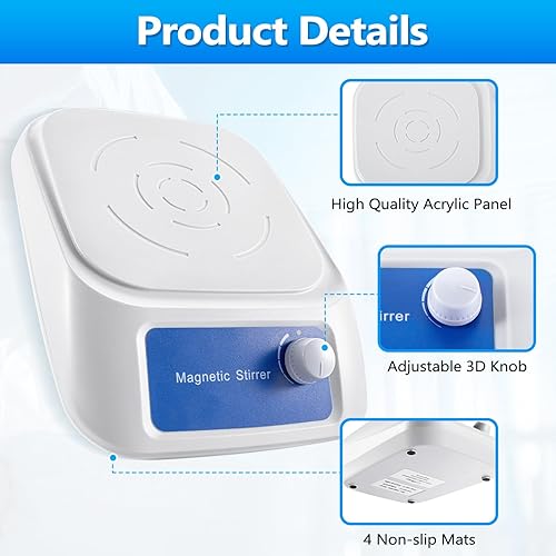 Miniatura 3 de eLabpal Agitador magnético con barra de agitación, mezclador magnético Capacidad máxima de agitación 101.4 fl oz (sin calentamiento)