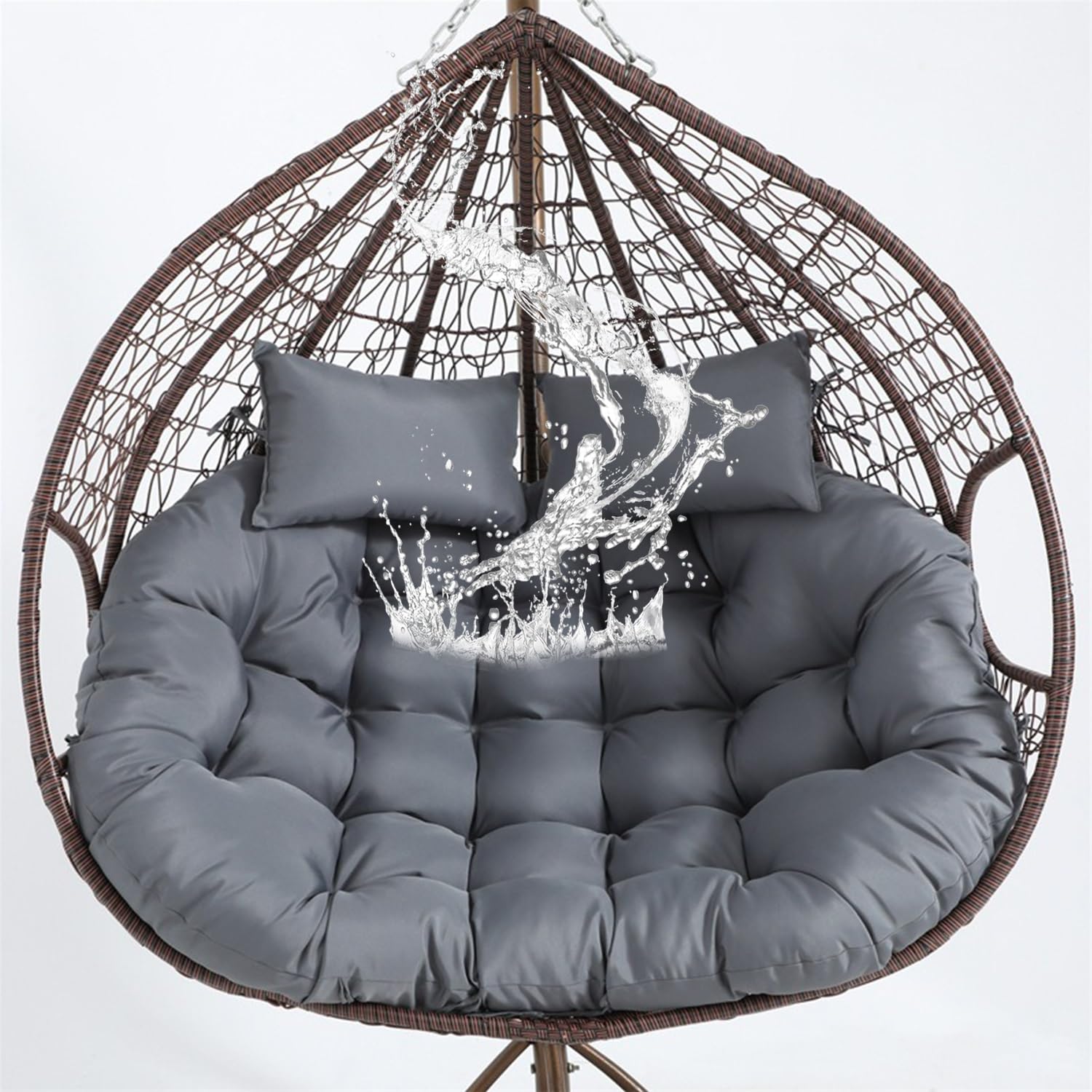 Sitzkissen Für 2-Personen-Hängemattenschaukelstühle, Ersatzkissen Für Doppelsitzer-Eierstuhl, Hängesessel Kissen, Polster, Auflage Für Polyrattan/Rattan Hängeschaukel(Gray)