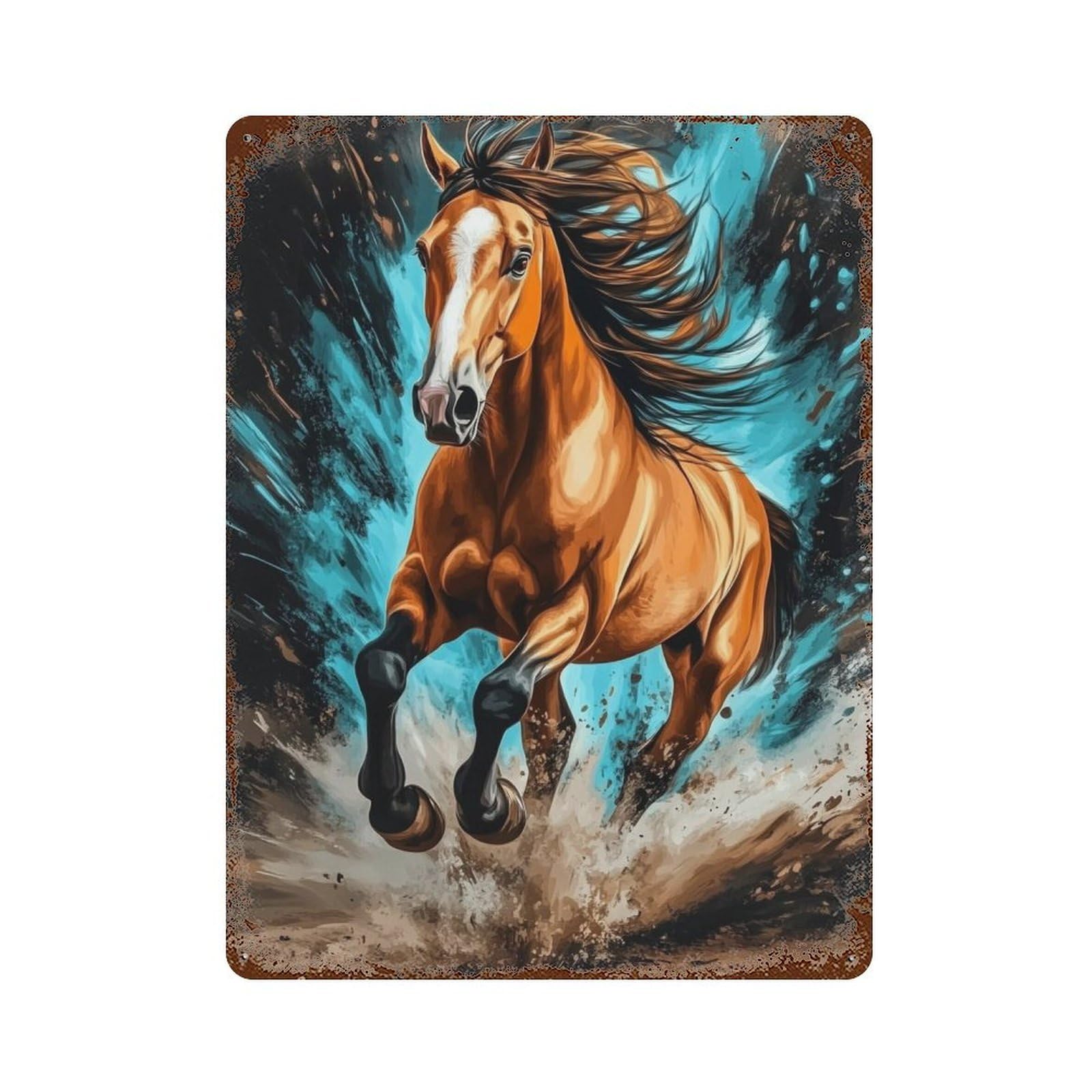 Galloping Horse Art Print Aged Metal Wall Plaque 15.7"x11.8", Classic Wall Plaque for Garage, Pub Or Kitchen