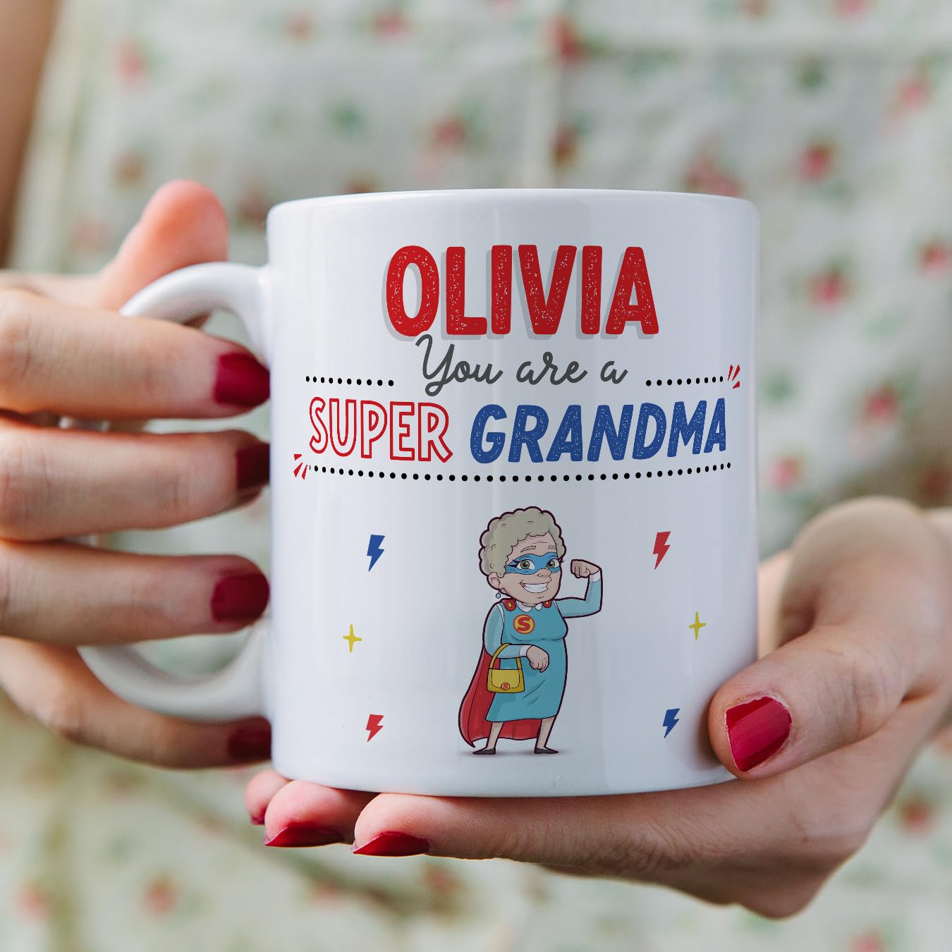 MUGFFINS Personalised Mug for Grandmother/Grandma - in English - You are Super! - Funny Custom Gift - Ceramic 11oz Mug - Image 4