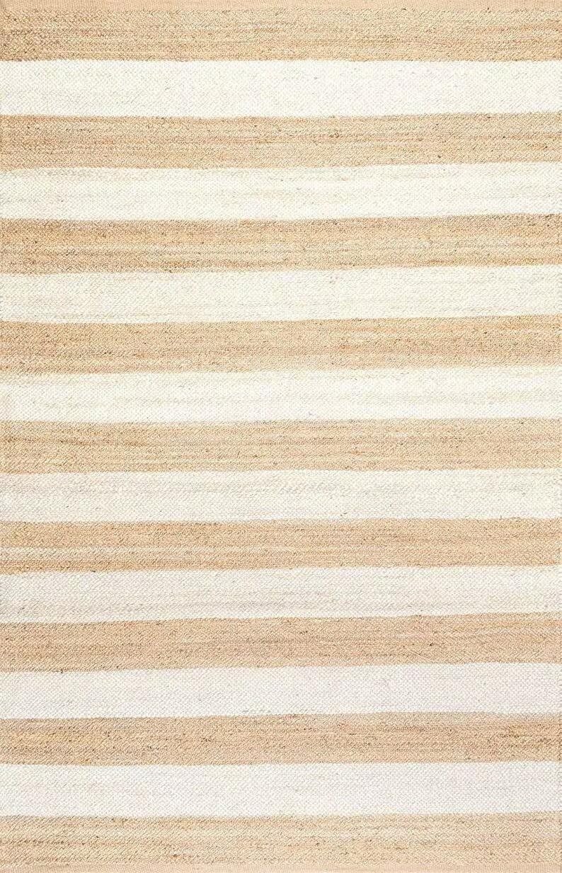 Natural Hemp Jute Scandinavian Rug Bohemian Style Area Rug Rectangular Ivory and Beige Handwoven Carpet for Home & Office Floor Decor (2.5 x 8 Feet)