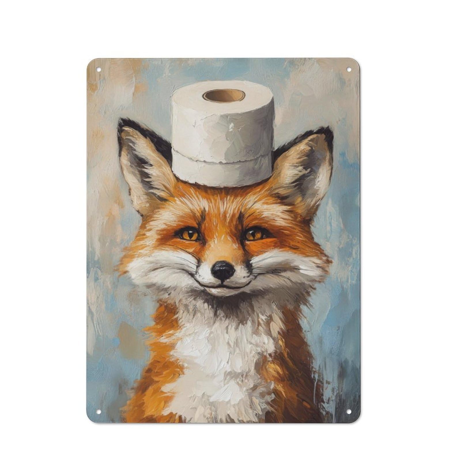 Junmoney Fox With Toilet Paper Hat Rustic Metal Sign 40X30cm, Country Vintage Country Wall Plaque For Cottage, Kitchen, Hallway Or Breakfast Nook