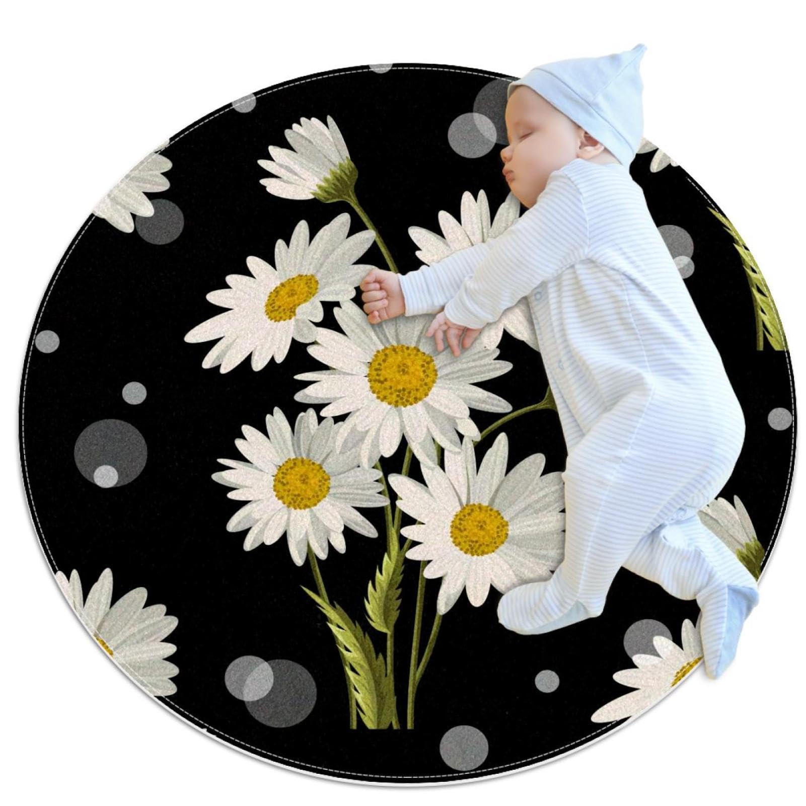 Tapis de bain marguerite noire pour chambre enfant et salon