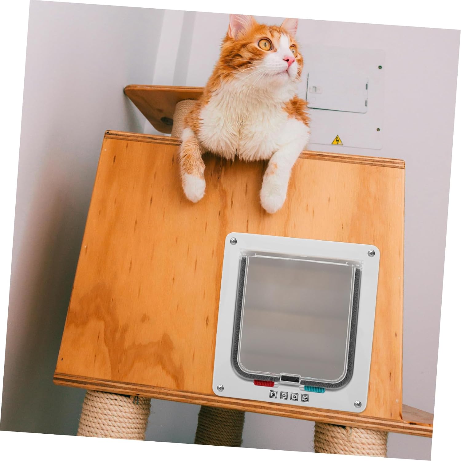Small White Pet Door for Cats with Controlled Access 20x19x2cm Indoor Cat Flap for Doors Walls and Windows to Keep Dogs