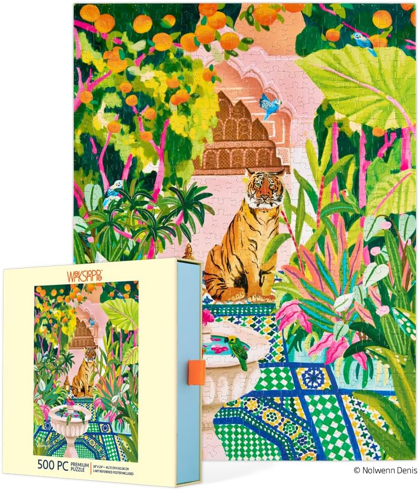 WerkShoppe Peaceful Oasis Tiger 500 Piece Puzzle, Tropical Pool Scene, Travel Puzzle