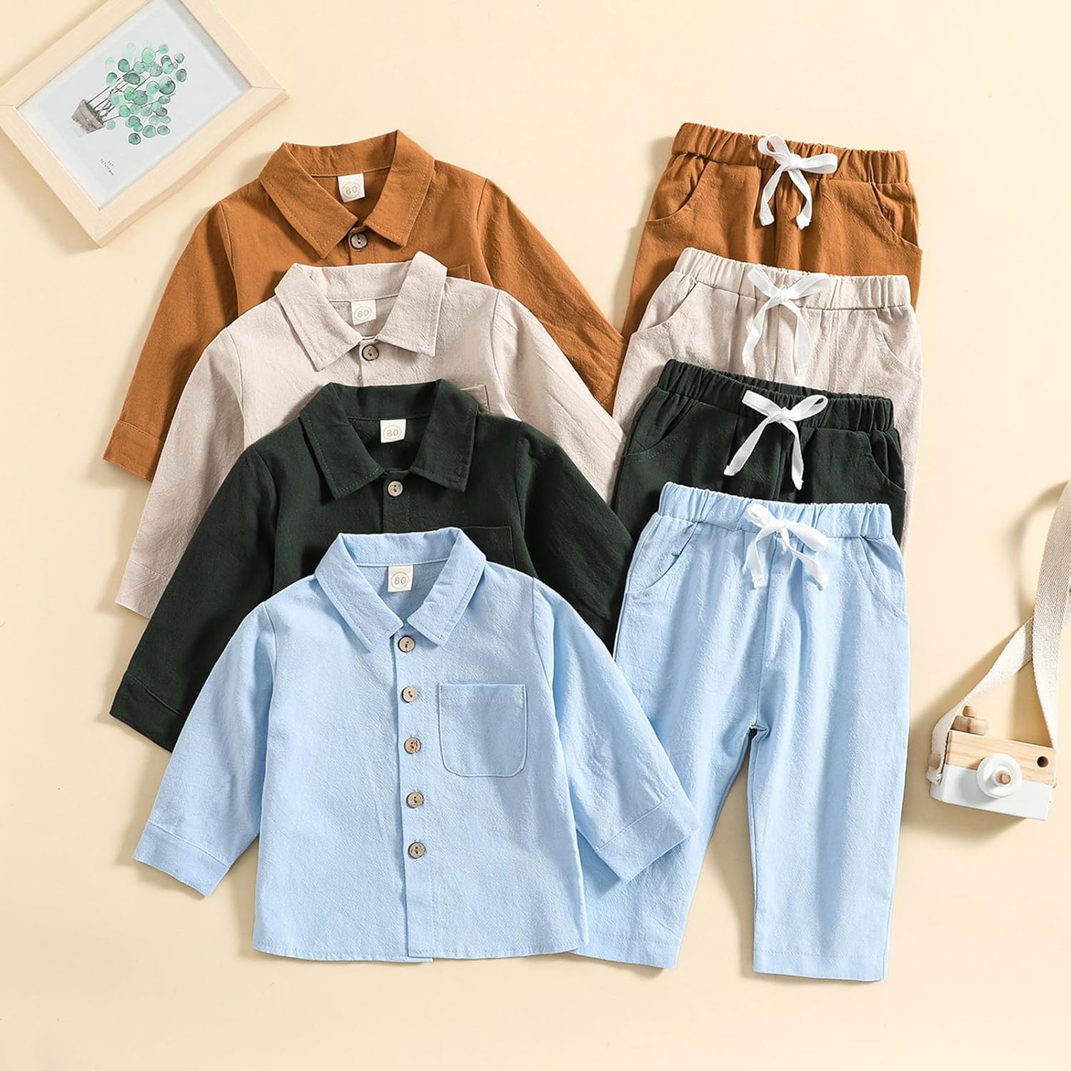 ACESTAR Toddler Baby Boys 2 Pieces Cotton Linen Set Long Sleeve Button Down Shirt Casual Pants Sets Spring Fall Outfits - Image 7