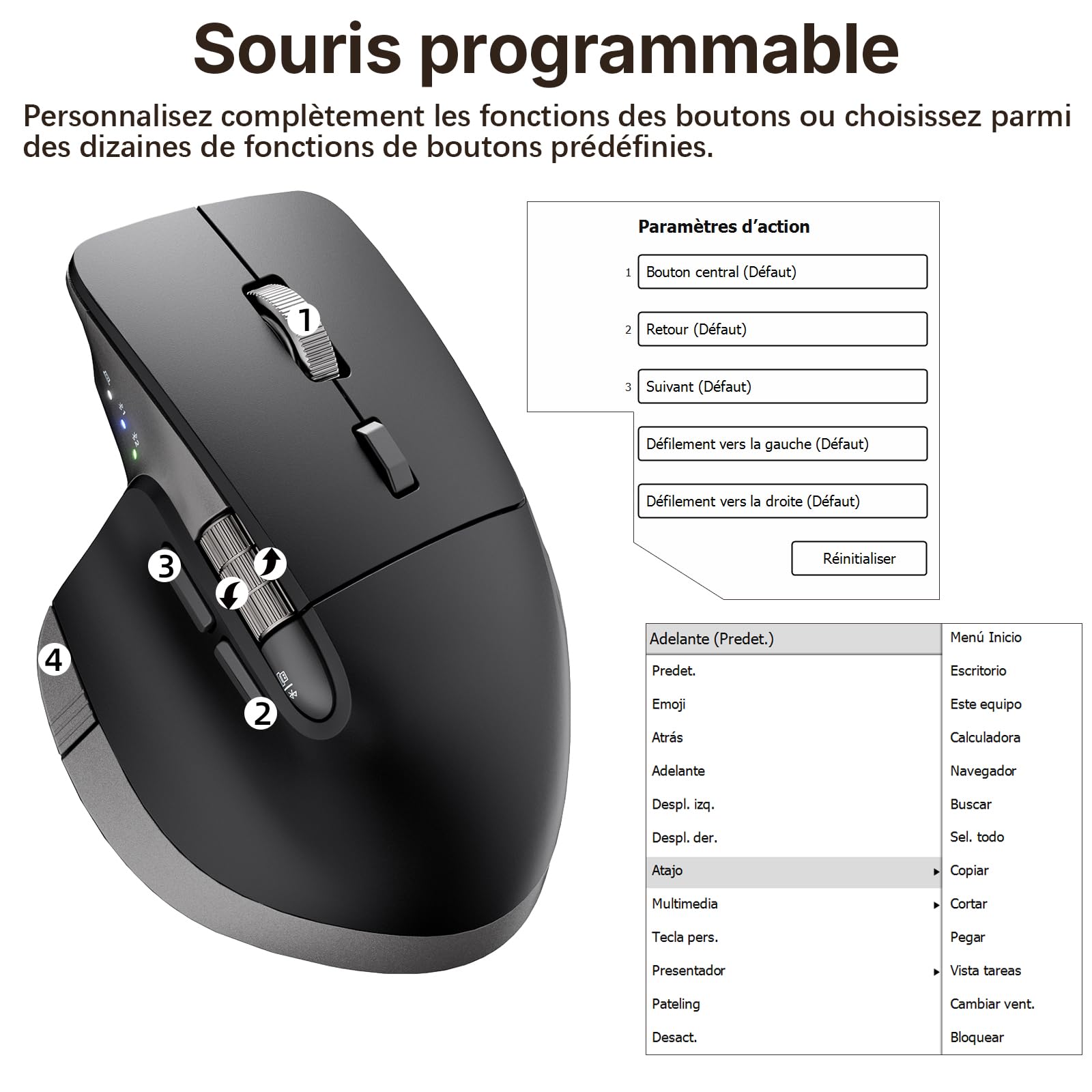 INFINMIND L551 Pro+ Souris sans Fil, Souris Bluetooth programmable, Design Silencieux Multi-appareils avec molette Pouce