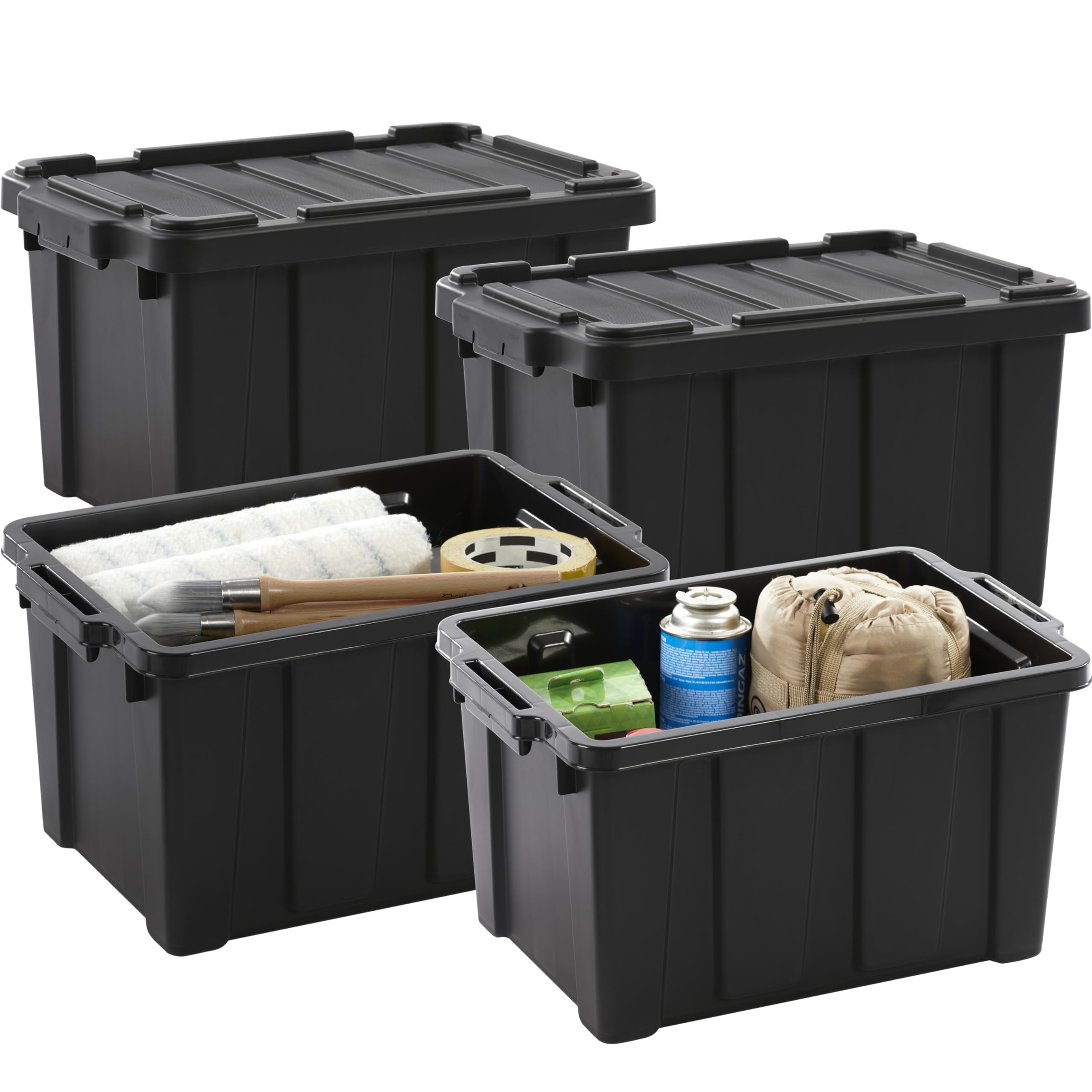 Iris Ohyama Heavy Duty Organisation Boxes, 21L, 4er-Set, Rot, Kompakt, Robust, Stapelbar, Aufbewahrungsbox, Für Garage, Regale, Umzug, Plastik, Utility, Werkzeugkiste, DDSKT-210