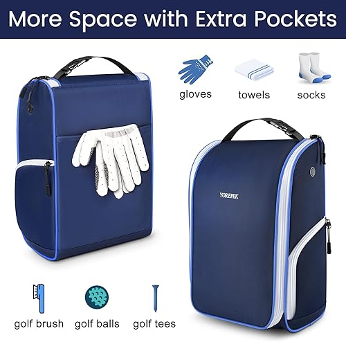 Miniatura 3 de YOREPEK Bolsa para zapatos de golf, con 3 bolsillos para calcetines, guantes, camisetas, bolas, cepillo, diseñada con una asa de transporte superior