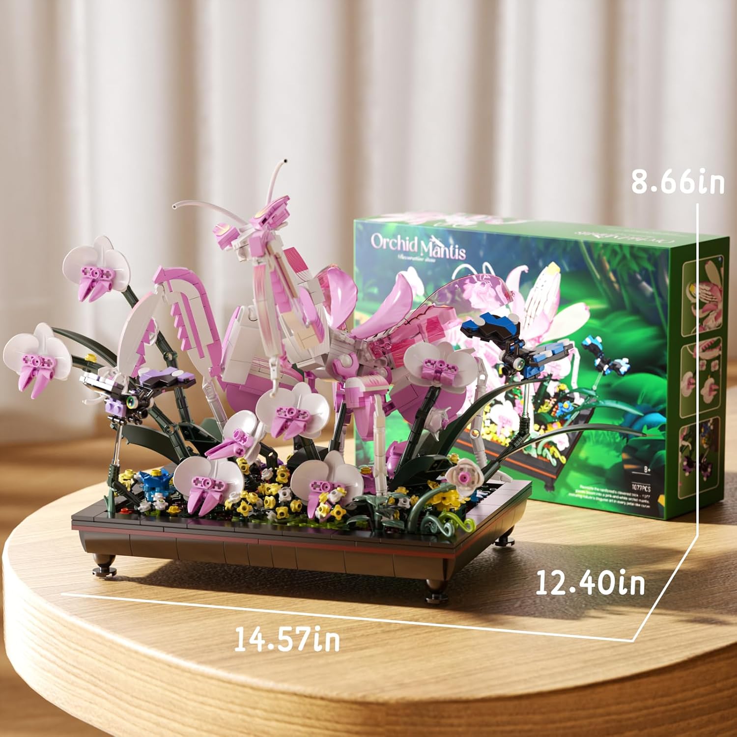 Orchid Praying Mantis Flowers Bonsai Building Set, Compatible with Lego Insects Nature Inspired STEM Kit for Adults, Stunning Desk Decor for Home/Office, for Boys Girls Aged 8-16+ 1077PCS