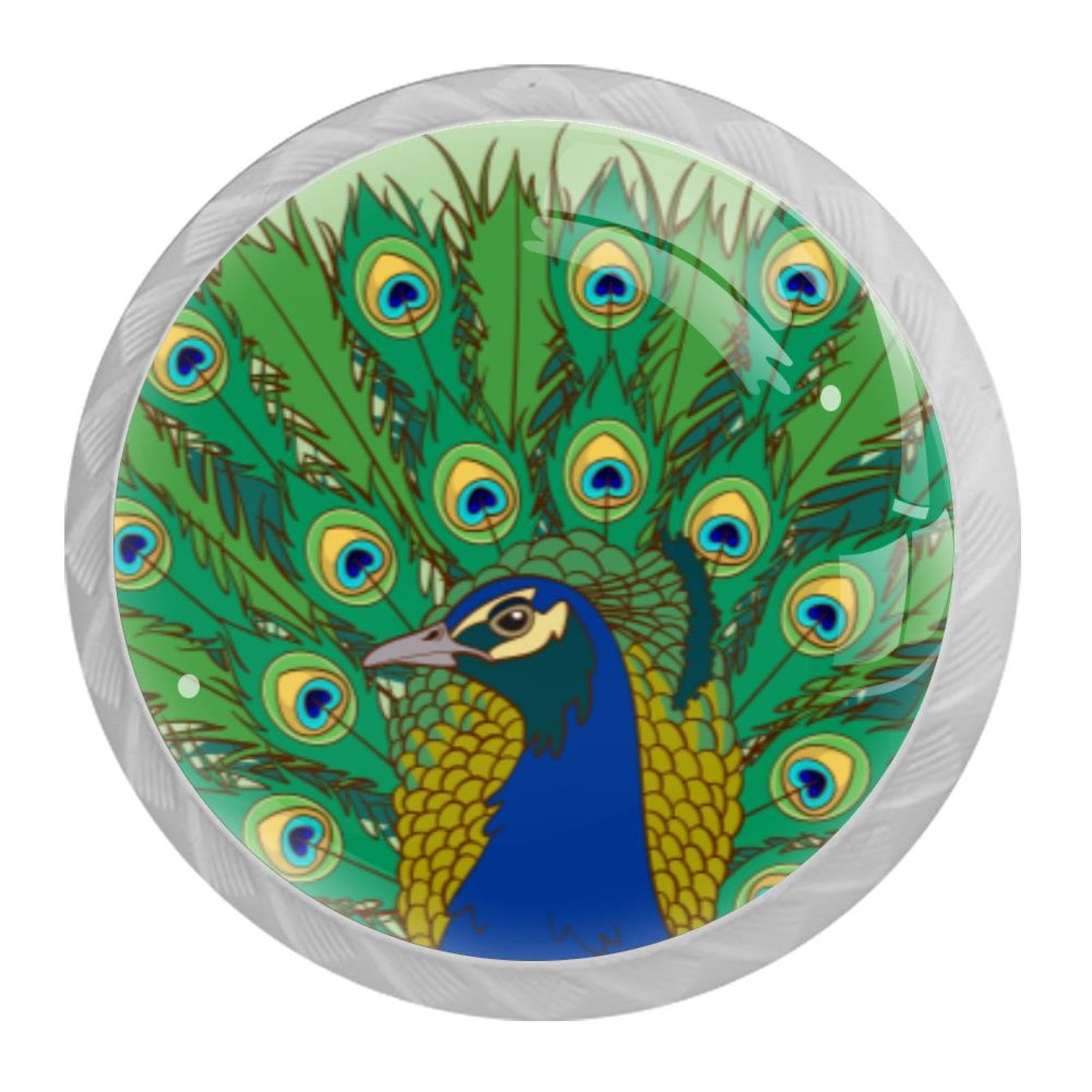 Tqmspg 4 Pieces Drawer Pulls Peacock Bird Feather Door Knobs Dresser Handles for Kitchen Wardrobe Cupboard Hardware Furniture