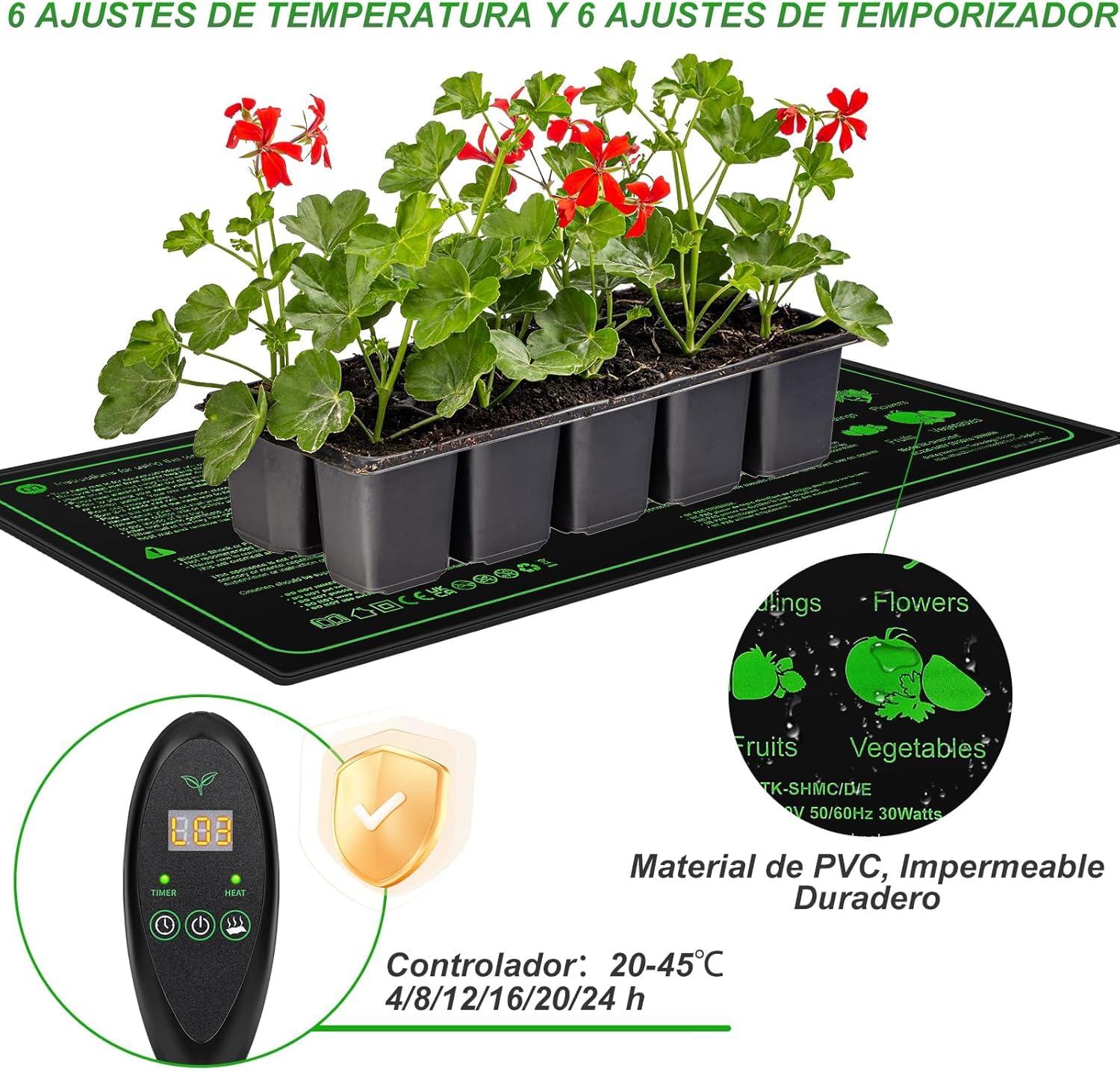 Estera Calentadora con Termostato, Estera Térmica para Terrario, Almohadilla de Calentamiento de Invernadero para Plantas PVC Impermeable con 6 Niveles de Temperatura y 6 Niveles de