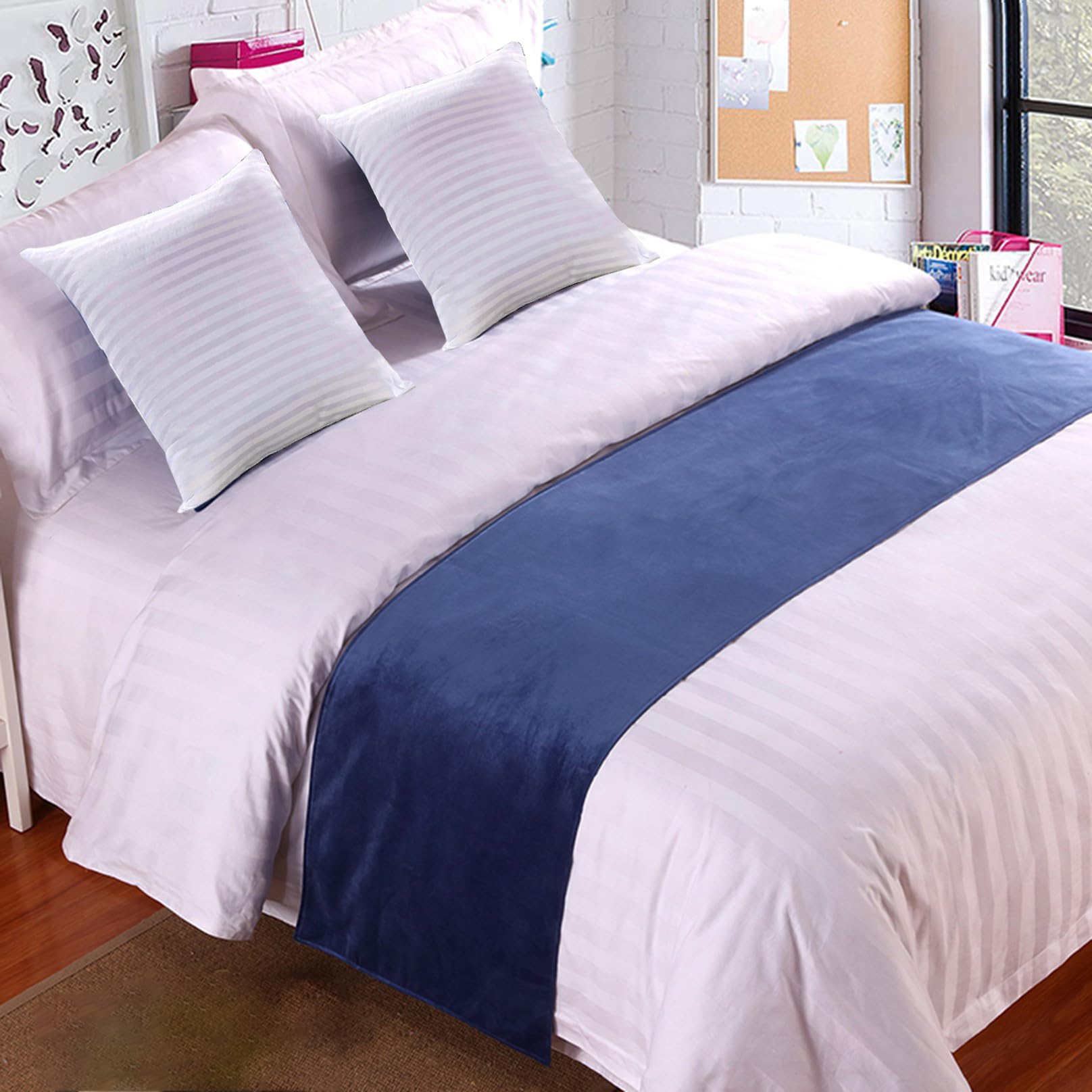 LEEMQCYA Velvet Bed Runners Bedspread Cover Solid Soft No Fading Bed Scarf Protection for Bedroom Wedding Room Home Hotel Bedding Decorations,Purple Blue-45x210cm for 1.5m bed