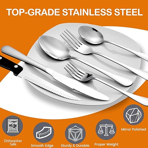 Miniatura 3 de Juego de 49 piezas de cubiertos con organizador - Juego de cubiertos de acero inoxidable para 8, regalos de Navidad de elefante blanco, cubiertos de