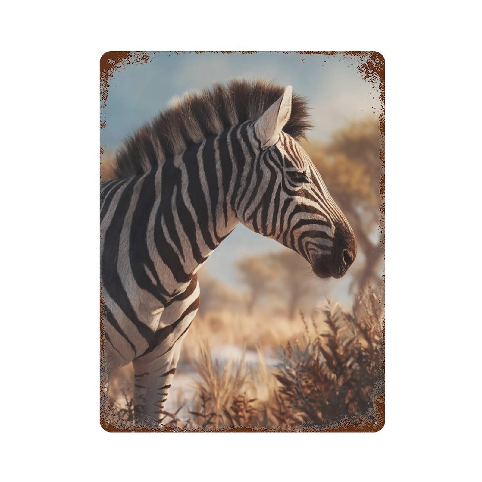Zebras in The Wild 15.7"x11.8" Vintage Rust Metal Sign, Classic Wall Plaque for Pub, Kitchen And Man Cave Decor