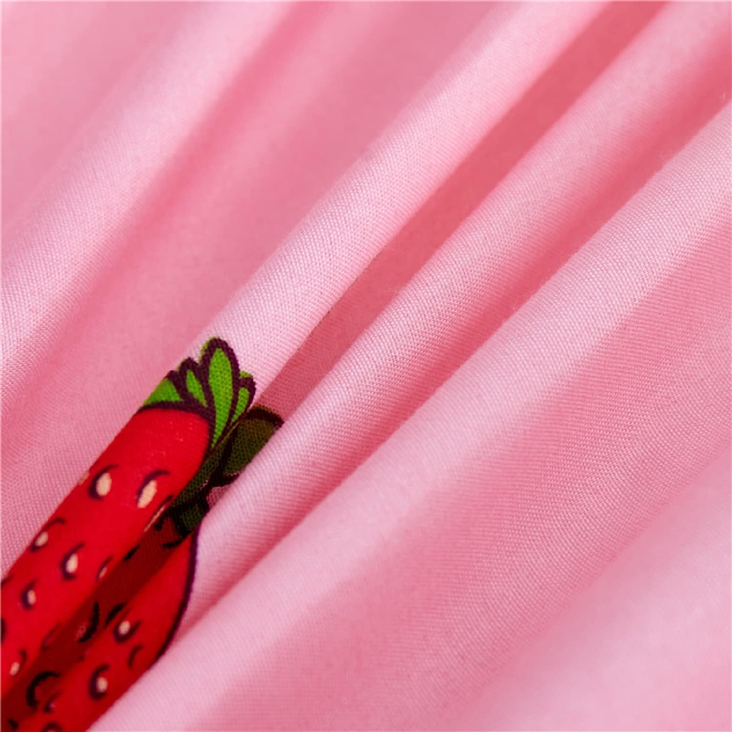 Feelyou Cute Strawberry Bedding Queen Size Bed Skirt for Girls Kids Kawaii Japanese Pink Bed Sheet 16 Inch Drop Dust Ruffle Bed Skirt 3 Piece 1 Pleated Bedskirt & 2 Pillowcases