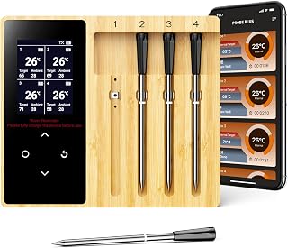 Fleischthermometer Kabelloses - 4 Sonden, Große LCD-Display, 130m Bluetooth Grillthermometer mit APP, Bratenthermometer für BBQ, Ofen, Grill, Smoker, Bratpfanne, Airfryer, IP67 Wasserdicht