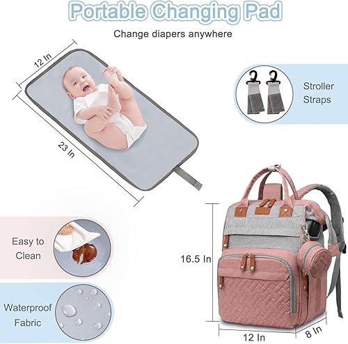 Miniatura 7 de Bolsa de pañales para mamá y papá, con cambiador, 19 bolsillos, grande, impermeable, bolsa de pañales para bebé, niña, niño, con bolsillo aislado,