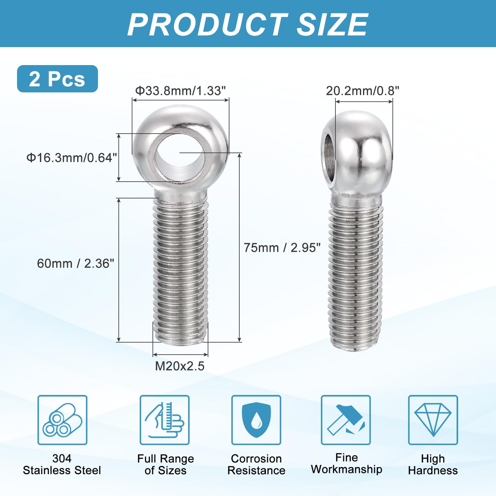 PATIKIL 2 Pcs M20x75mm Shoulder Swing Lifting Eye Bolt - Image 2