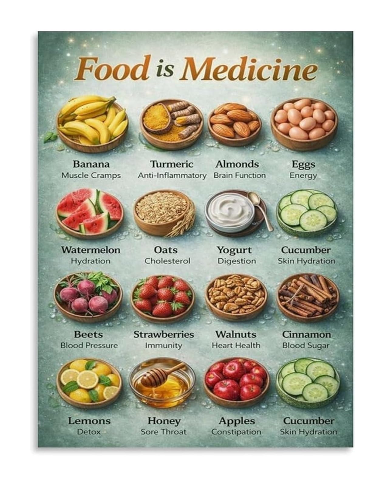 IDGTTLDF Immune Boosting Foods Guide Poster Food As Medicine Concept Educational Wall-Art for Home Gym Framed,08x12inch(20x30cm)
