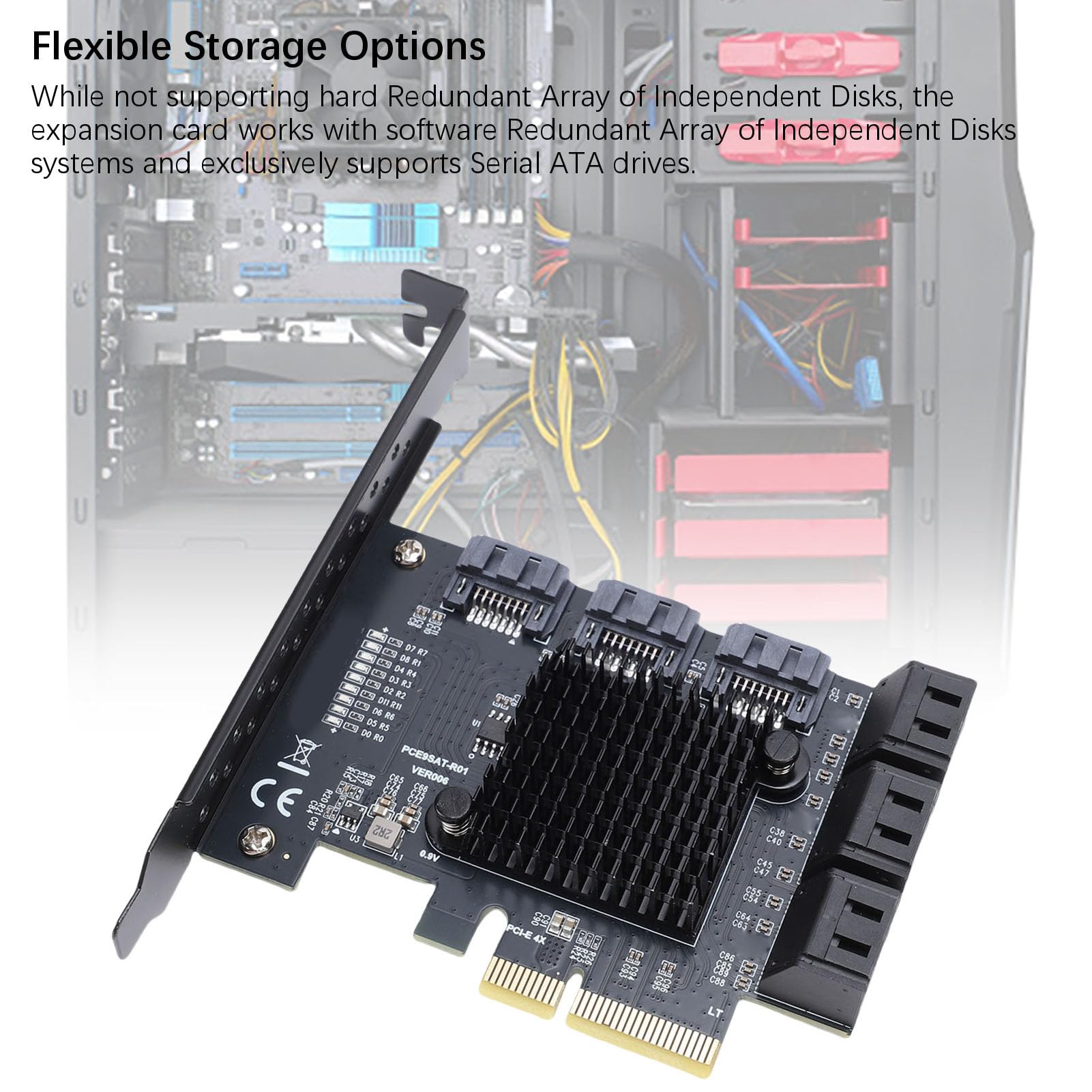 Goshyda 9-Port-PCIe-SATA-Erweiterungskarte, 6-Gbit/s-SATA-3.0-Controller mit Hot-Swap-Unterstützung, PCI-E X4/x8/x16-Steckplatzadapter für Wins Linux, Festplattenerweiterungskarte