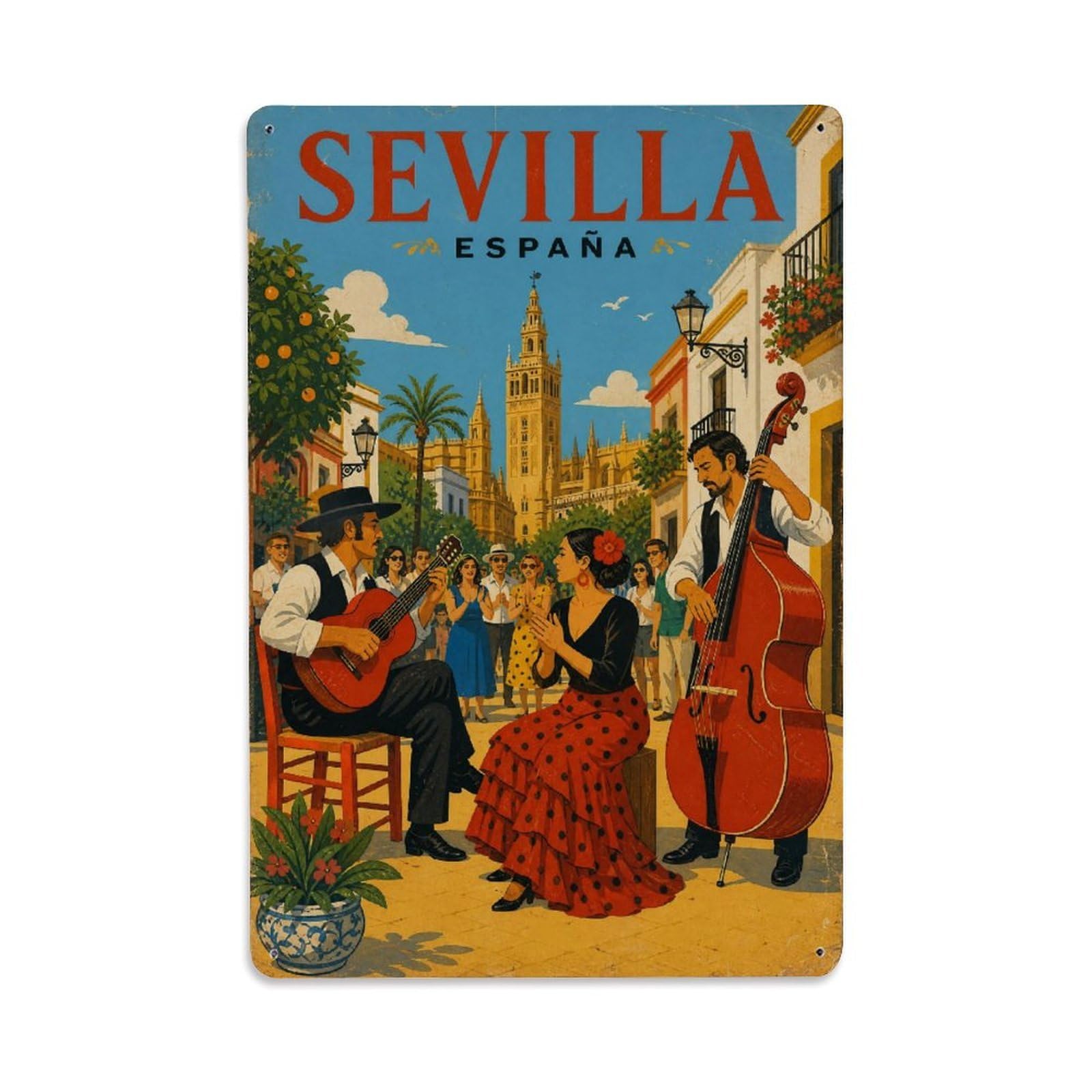 Metal Tin Sign Vintage Travel Seville Spain