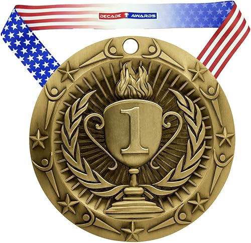 Decade Awards Medalla grabada de clase mundial, medallón olímpico WCM de 3 pulgadas de ancho con estrellas y rayas, bandera estadounidense, cinta de