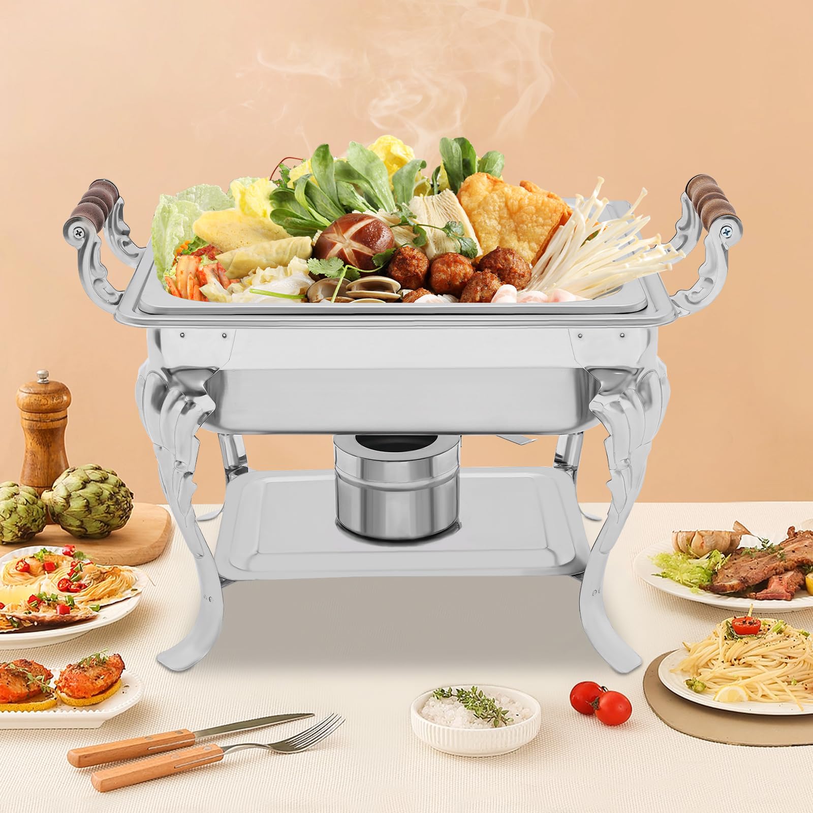 Chafing Dish, Chafing Dish Buffet Set,4.23QT Buffet Server e scalda,Fuoco regolabile, per catering commerciale, feste, banchetti