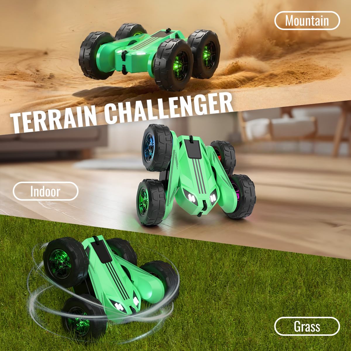 Ferngesteuertes Auto, Direktladung Exklusiv Dual-USB-C-Ladung mit LED Einstellbar, 2,4G 360° Stunt Flips & Kippschutz RC Kinderspielzeug 15km/h 4WD für Kinder 3-12 Jahre Weihnachten Feiertagsgeschenk